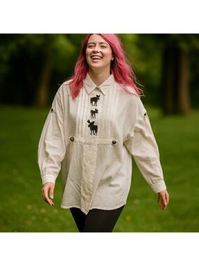Creazione Per Lei linen Long-Sleeve Button Down Off White Embroidered Shirt  44